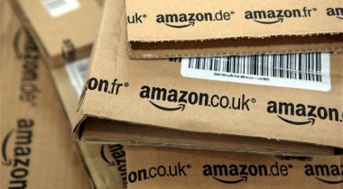 Amazon UK packages Close up of a stack of Amazon UK packages