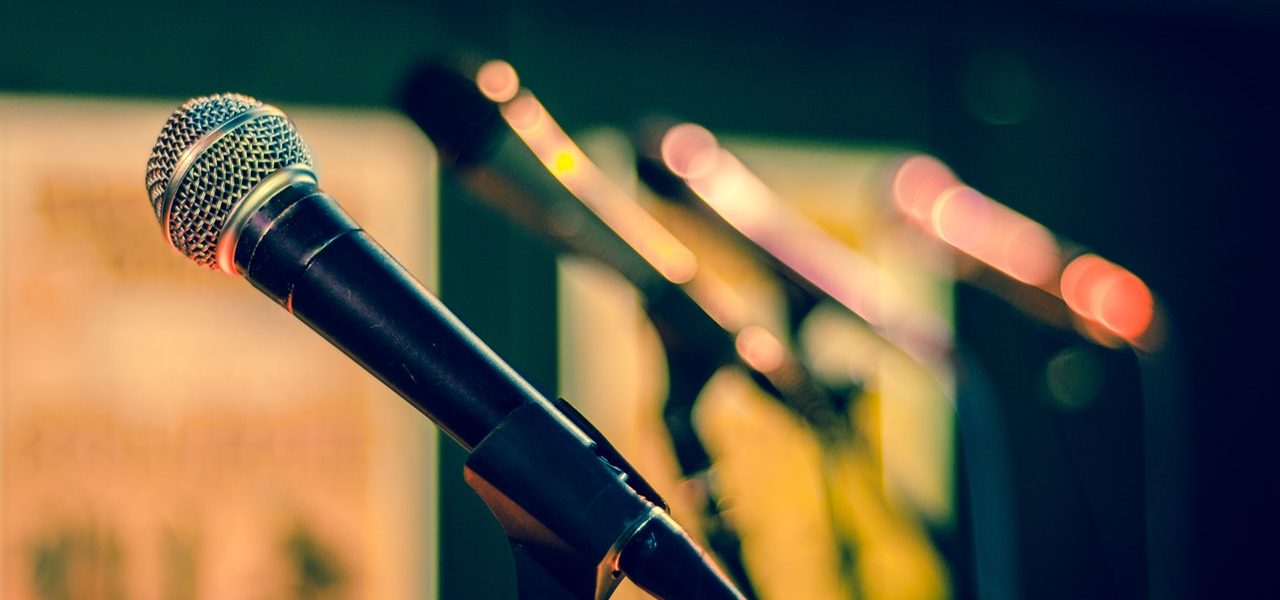 microphones A row of microphones
