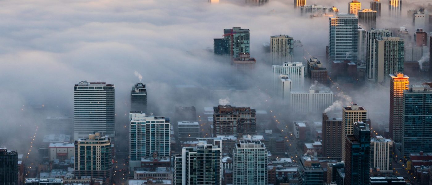 City covered in fog