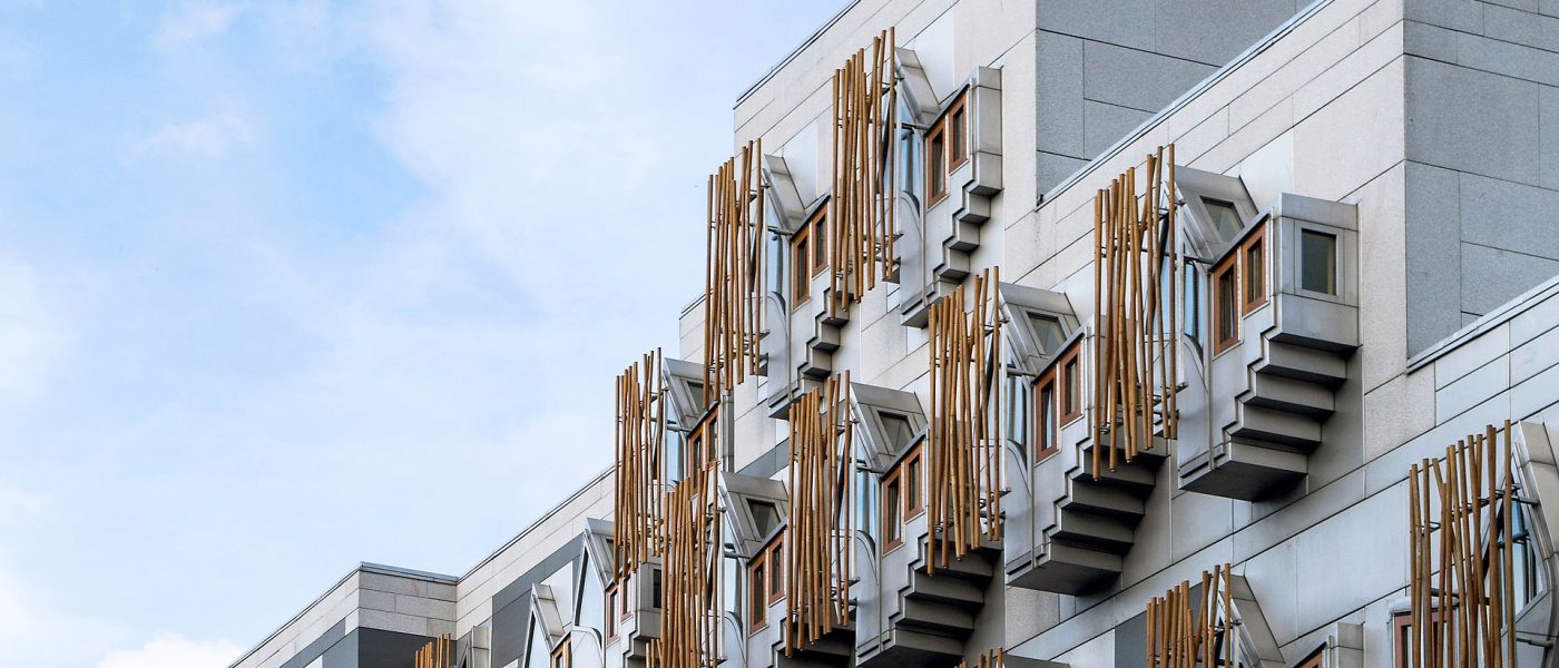 scottish-parliament-building-exterior Exterior of Scottish Parliament building on a bright day