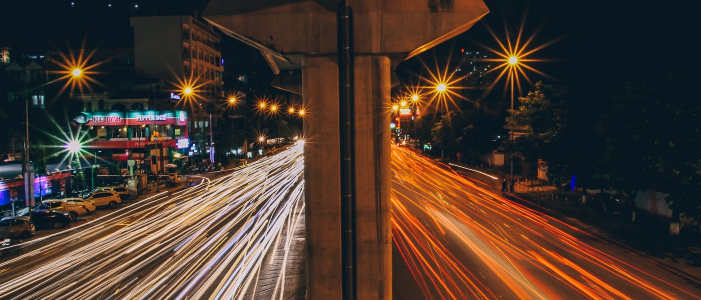 light trails under bridge