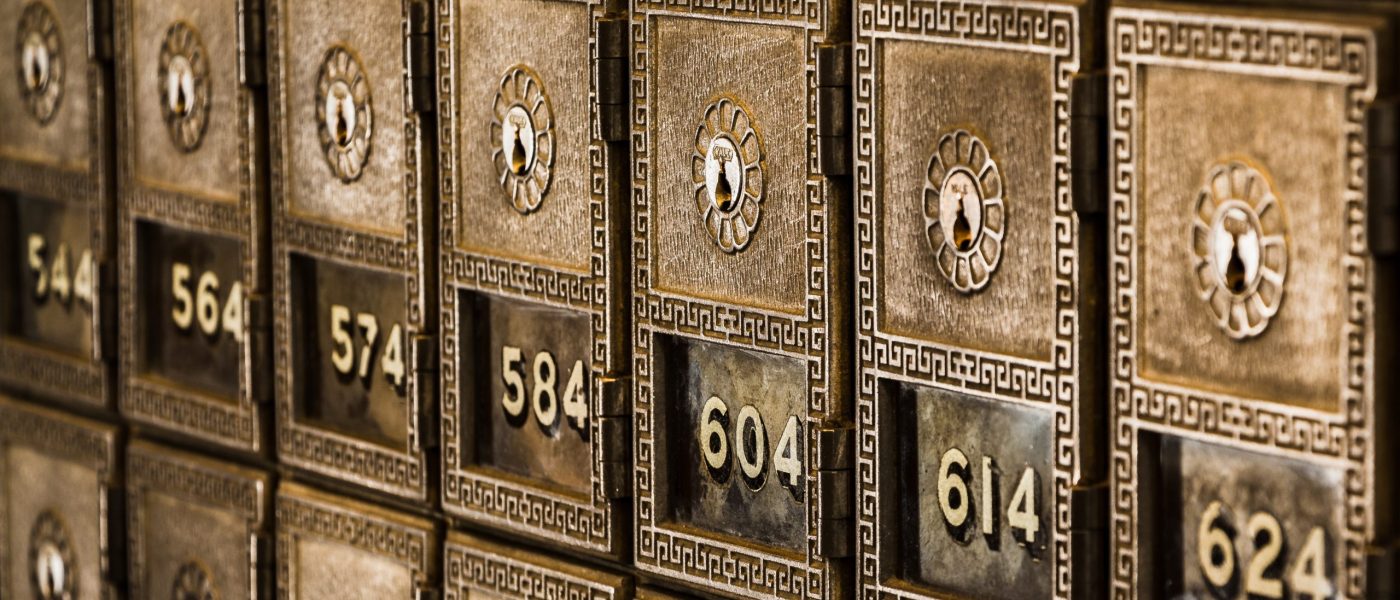bank deposit boxes Rows of bank deposit boxes