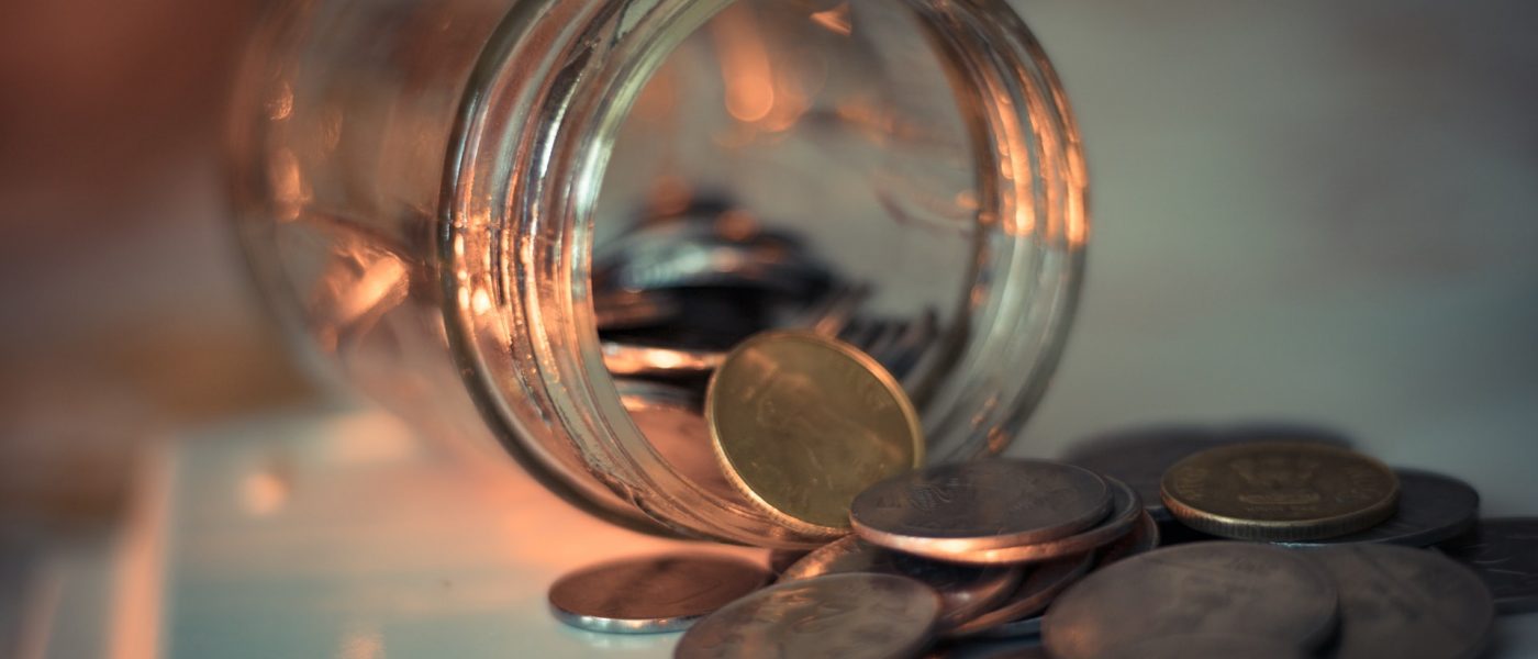 Money jar, tipped over